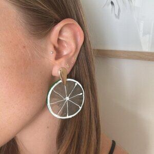 The Marguerite lime slices slice stud earrings citrus summer gold green